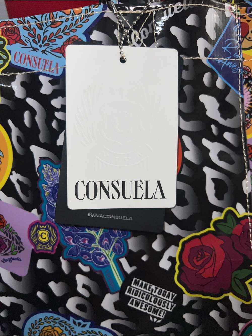 NWT Consuela Grab N Tote Zoe Black Multi Sticker-Print Tote Bag - Picture 3 of 11